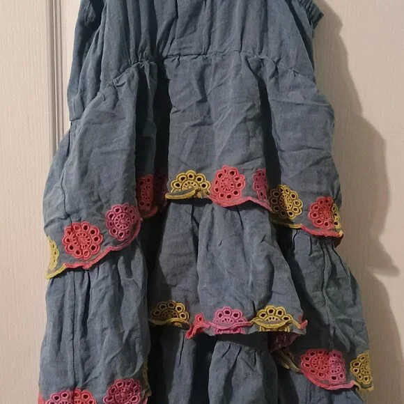Old Navy/Tiered Dress/Girls/M 8/Denim Blue/Embroidered Sleeveless - Picture 8 of 8